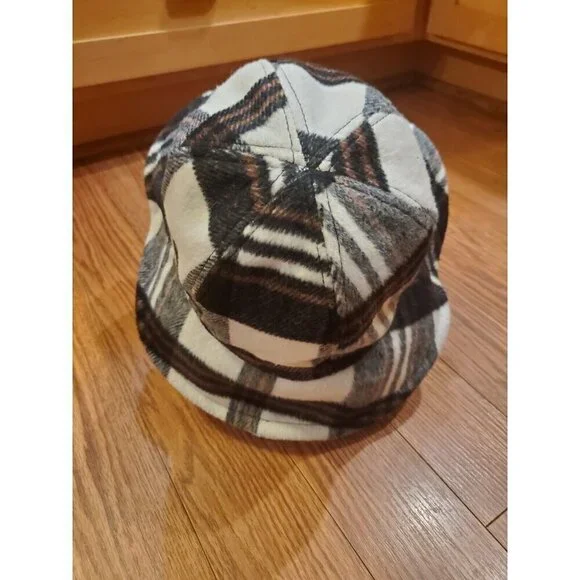 David & Young Plaid Bucket Hat Brown Gray Cream Winter Polyester Wool Lined - Picture 9 of 10